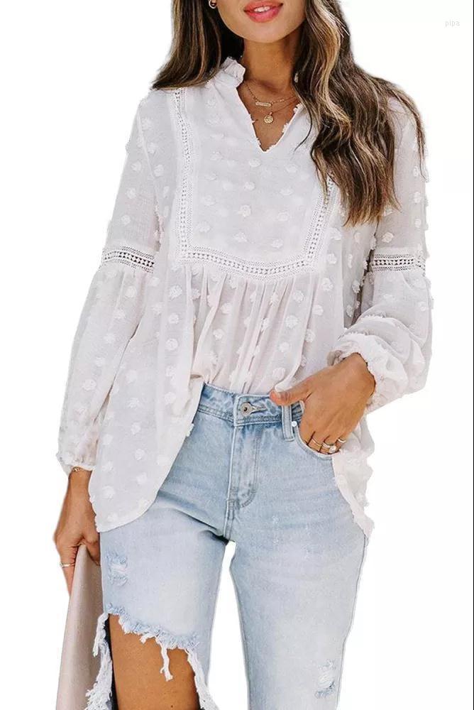 

Women' Polos 2023 Spring And Summer Solid Color Long Sleeve Shirt Clothes, White