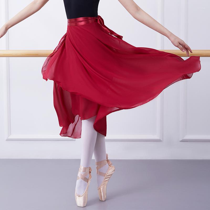 

Stage Wear Burgundy Black  Ballet Skirt Lace Up One-piece Long Chiffon Adult Female Dance Practice Suit Dancewears S22023