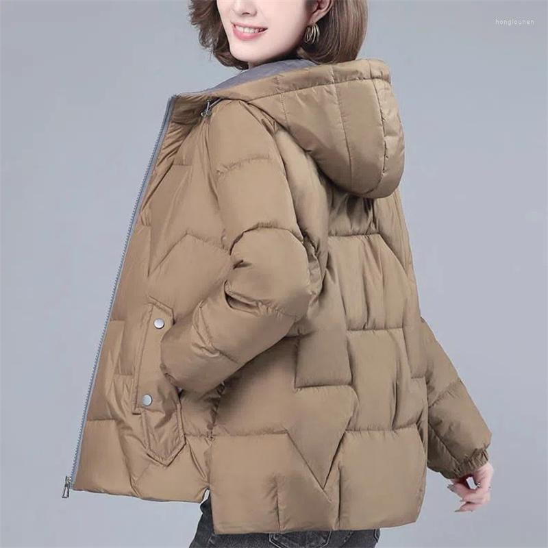 

Women's Trench Coats Winter Jacket Women 2023 Short Korean Hooded Down Cotton Coat Female Parkas Thick Warm Cotton-Padded Outwear Feminine, Khaki