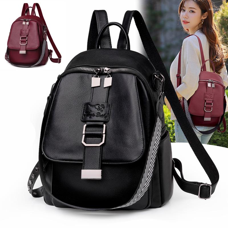 

School Bags For Girls Bag Travel Bagpack Ladies Sac A Dos Back Pack Women High Quality Leather Backpacks Female Vintage Backpack, Black