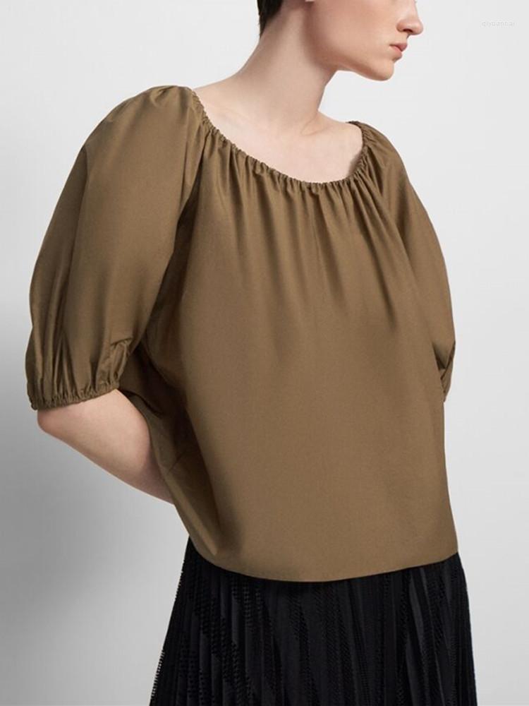 

Women' Blouses Women Shirt Lace-up O-Neck Solid Loose Fit Long Sleeve Simple Cotton Blend Office Lady Spring 2023