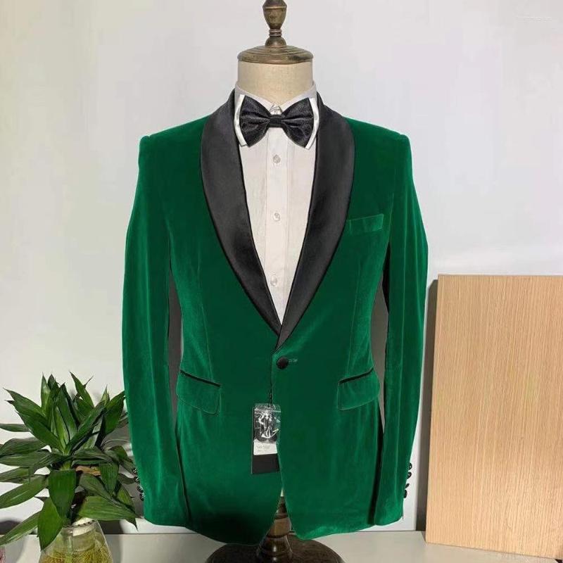 

Men's Suits 2023 Formal Dinner Party Velvet Tuxedo For Men Jacket Green Shawl Lapel Only Blazer Wedding Groom's Suit Custom Made Slim