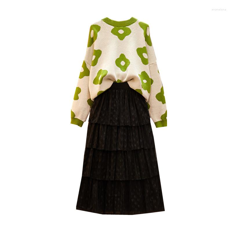 

Casual Dresses Make Big Yards Dress Spring Micro Fat Younger Sister Minus Age Western Style Covered His Belly Suit, Green outfit