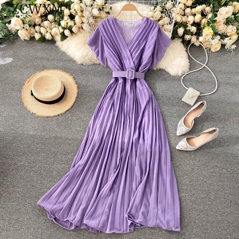 

Casual Dresses 2023 Summer French Style Long Chiffon Pleated Women Elegant V-neck With Belt Drawstring Vestidos Yellow/Pink Dress, Burgundy