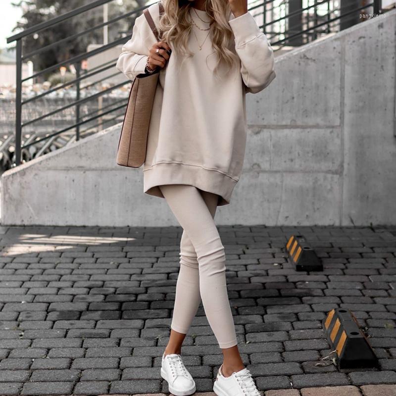 

Women's Tracksuits Elegant O-neck Long Sleeve Pullover Sweatshirt And Pants Outfits Casual Loose Sportswear 2Pc Suits Women Fashion Solid, 02 khaki