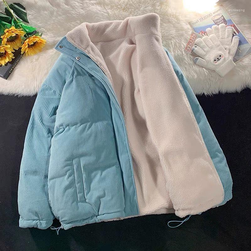 

Women' Trench Coats 2023 Winter Women Corduroy Jacket Vintage Lamb Fleece Cotton Parkas Coat Fashion Thick Warm Clothes Loose Double-sided, Blue