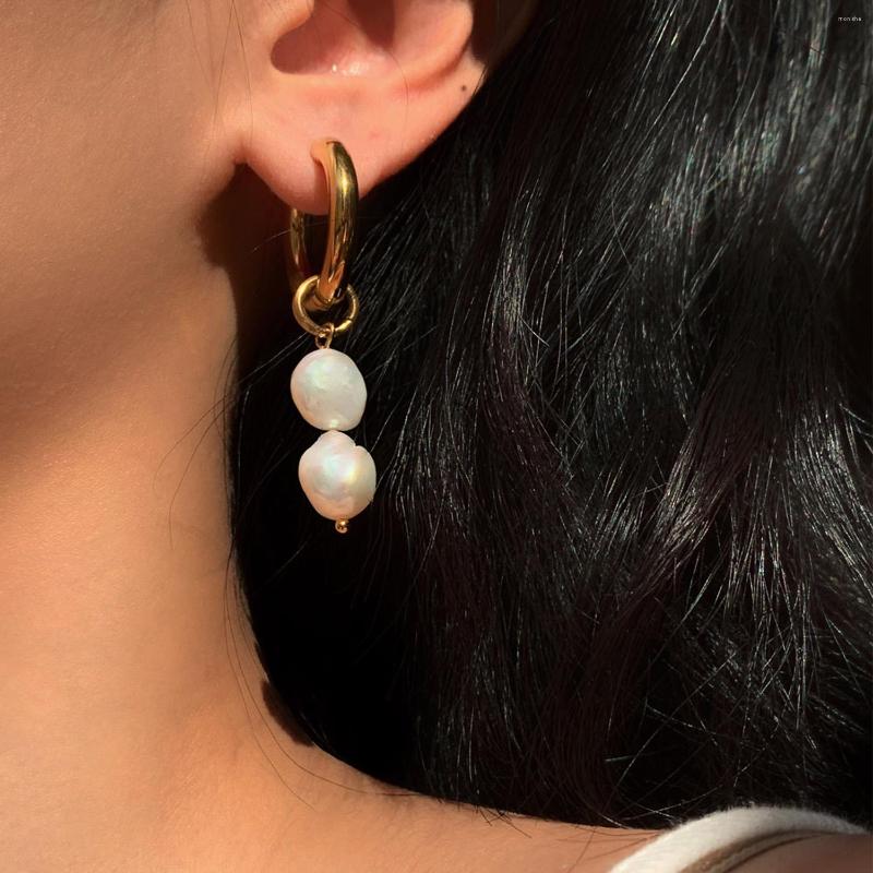 

Hoop Earrings Irregular Freshwater Pearls Pendant Tassel Circle Round For Women Girls Stainless Steel Office Jewelry Gift
