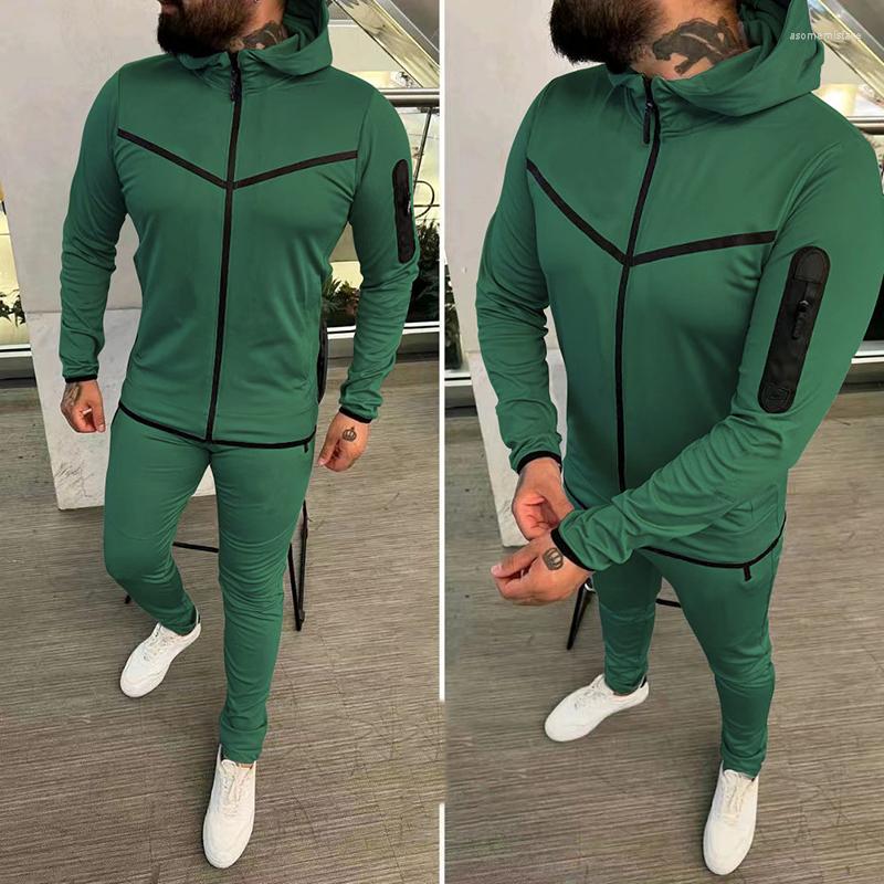 

Men's Tracksuits Spring Men's Zipper Hoodie Coat Long Pants 2pc Set High Quality Casual Sweatpants Outfit Fashion Solid Slim Men, 04 dark blue