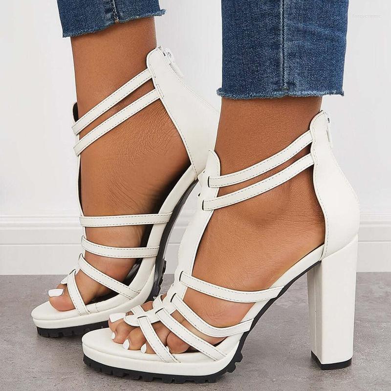 

Sandals Fashion Peep Toe Super High Heels Summer Zip Platform Cutout Sexy Wedding White Shoes Dress Pump Big Size 11 Wholesale