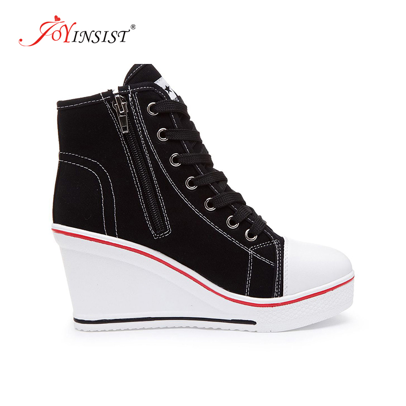 

Dress Shoes Wedge Canvas Woman Platform Vulcanized Hidden Heel Height Increasing Casual Female High Help Side Zipper 230313, Black