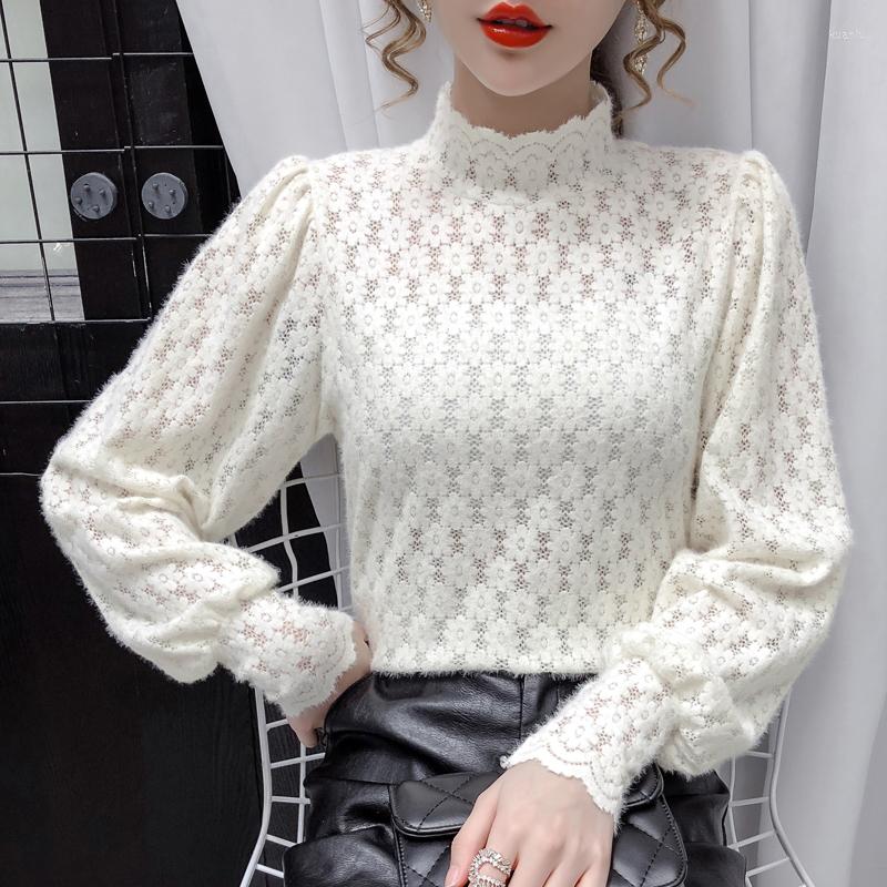 

Women' Blouses Fashion Women Lace Turtleneck Elegant Sweet Sexy Loose Autumn Winter Bottoming Long Sleeve Ladies Tops Bottoms Basic, Beige