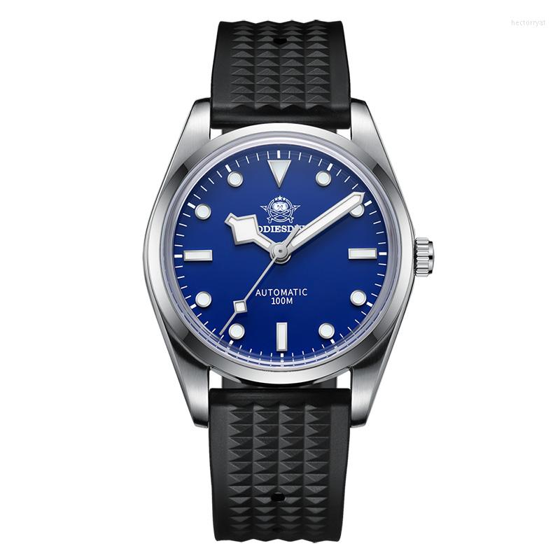 

Wristwatches ADDIES Men Automatic Watch 38mm Luxury Watches Mechanical Wristwatch 100M Waterproof BGW-9 Luminous Sapphire NH35 Rubber Strap, Blue dial