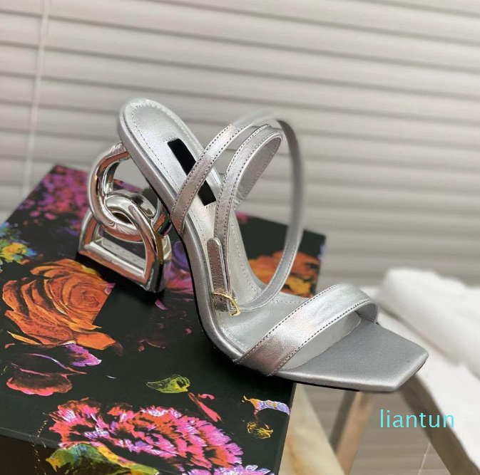 

2023 women's sandals with large gold button heel design high heels women shoes made of genuine leather multi-color sizes 35-42, Color 12