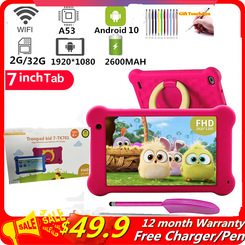 

2023 Newest Game Play 7 INCH Tablet PC TK701 Gift KID Tablet 2G RAM 32G ROM Android 10 Quad Core Dual Camera WIFI 1920*1080 IPS Screen, Pink
