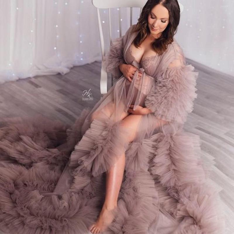 

Party Dresses 2023 Sheer Prom For Pregnant Women Ruffle Long Sleeve Pleat Maternity Gowns Poshoot Wear, Black