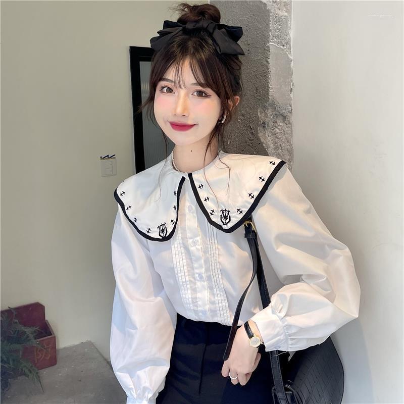 

Women' Blouses Women 2023 Early Autumn French Loose Shirts Clothes Female Long Sleeve Casual Ladies Floral Embroidery R46, White