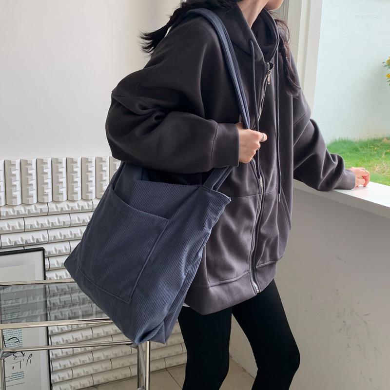 

Evening Bags 2023 Large Capacity Corduroy Canvas Bag For Women Eco Cloth Purse Students Book Shoulder Cotton Shopping Travel Handbags, Orange