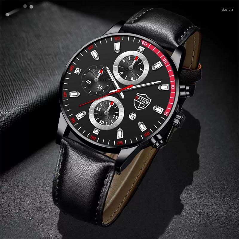 

Wristwatches Fashion Mens Watches Stainless Steel Quartz Wristwatch Luxury Men Business Casual Leather Watch Luminous Clock Relogio, Leather black silver