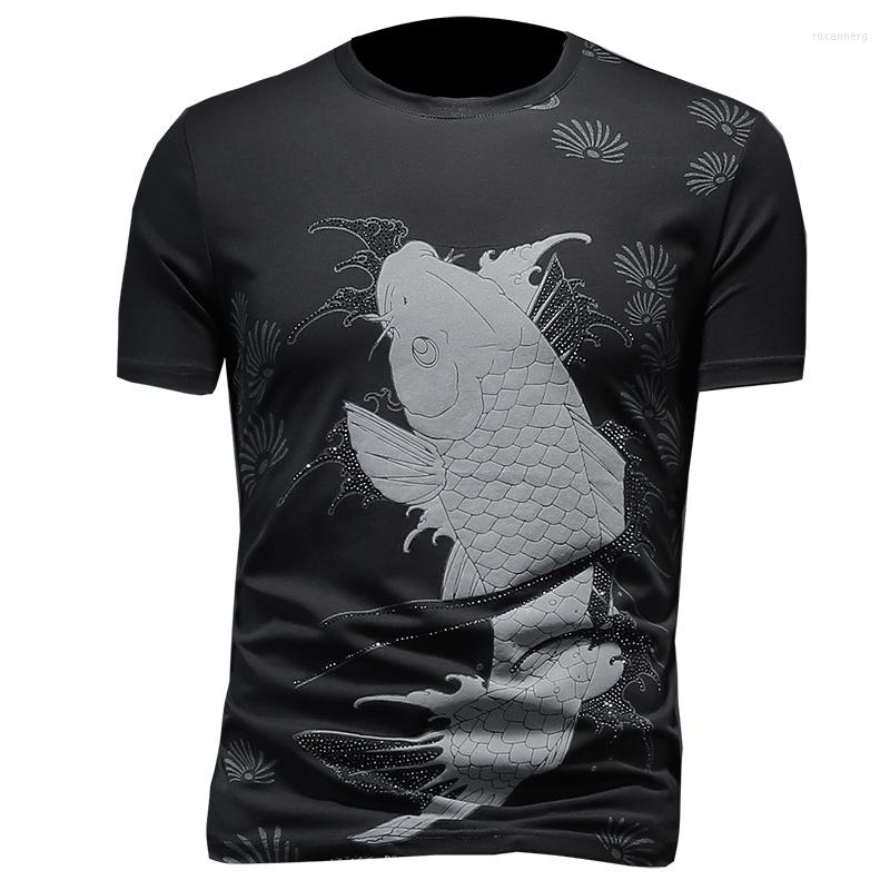 

Men's T Shirts Men Harajuku Streetwear Basic T-shirt Fashion Summer Casual Brocade Carp Prints Male Hip Hop Top Tee Plus Size, Black