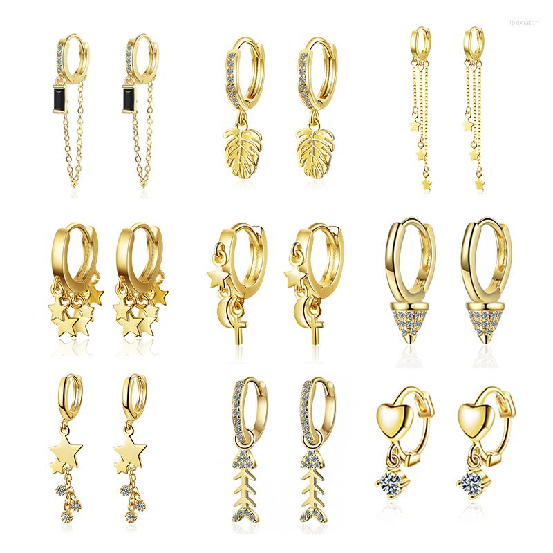 

Hoop Earrings Star Moon CZ Zircon Tassels Pendant Fashion Jewelry Small Loop Huggie Gift For Women Girls