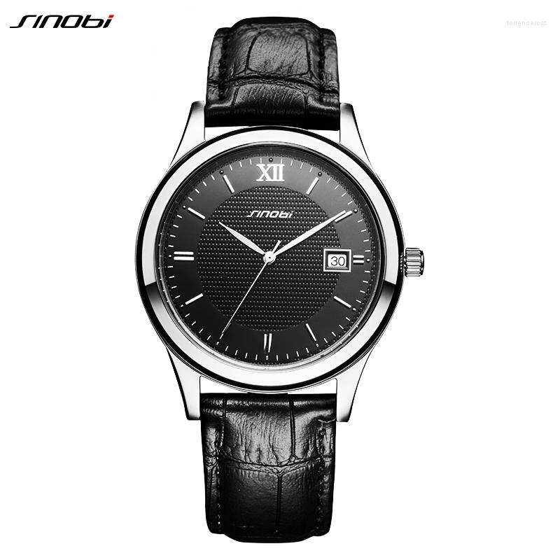 

Wristwatches SINOBI Original Design Man Watches Fashion Leather Strap Mens Quartz Calender Relogio Masculino Male's Clock, Black-g04