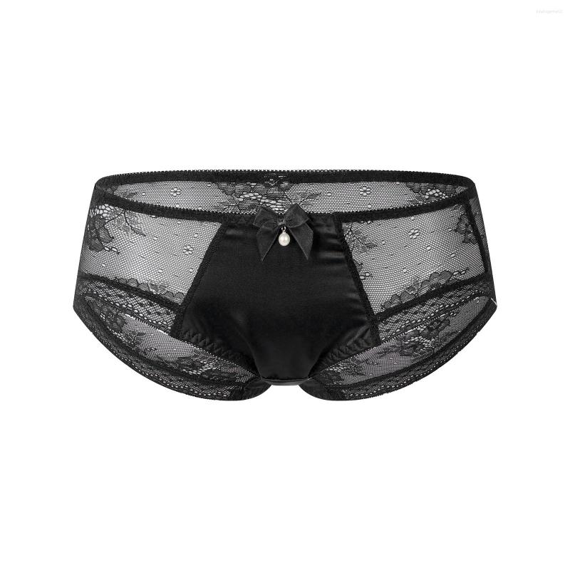 

Women's Panties Womens Satin Patchwork Intimates See-through Lace Briefs Underwear Low Waist Bowknot Underpants, Dusty pink