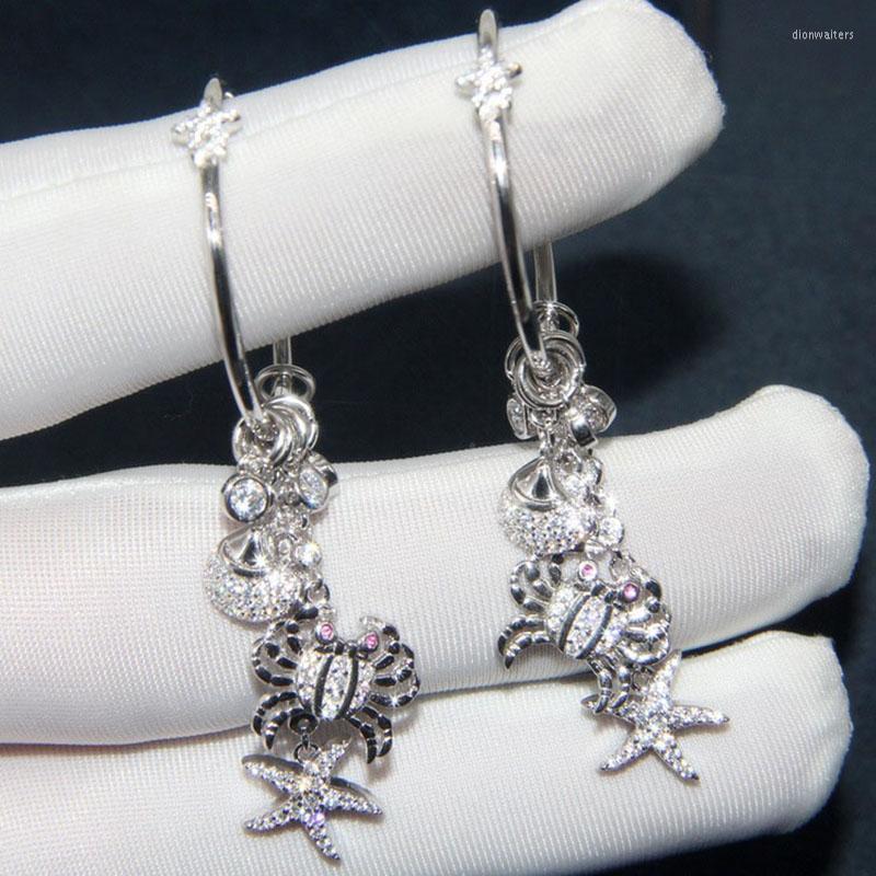 

Hoop Earrings High Quality 925 Sterling Silver Color Starfish Crab Multi-pendant Personality Fashion Brand Jewelry DJ196