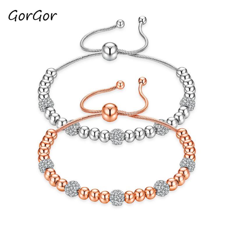

Strand GorGor Japanese And Korean Fashion Personality Rhinestone Ball Titanium Steel Rose Plated Gold Exquisite Bracelet 910 Beaded Strands
