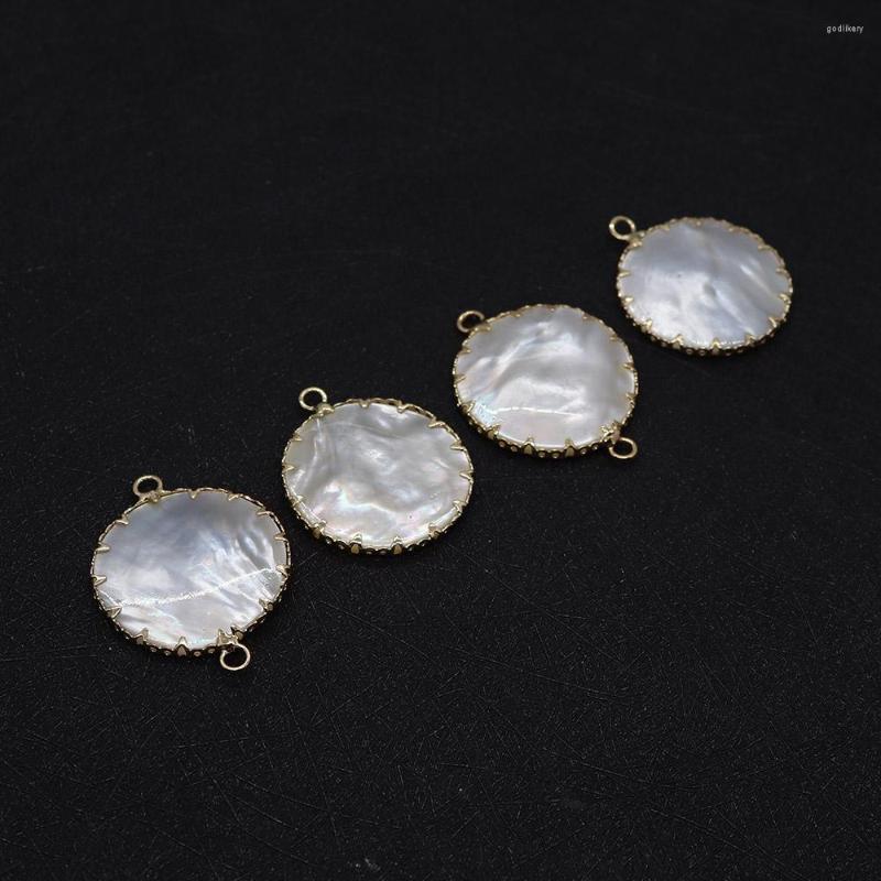 

Pendant Necklaces Natural Shell Round Double Hole 25mm Jewelry DIY Connector Necklace Earrings Fashion Glamour Women's Party Accessories