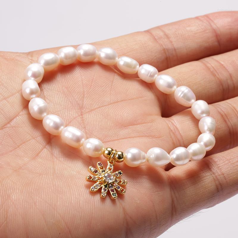 

Charm Bracelets Copper Micro-inlaid Zircon Rainbow CZ Sun Flower Multi-style Accessories Connector Charms Freshwater Pearl Unisex Bracelet