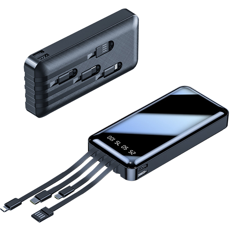 

Cell Phone Power Banks 20000 mah For iPhone Android Unilateral Mirror Large capacity 4 Cables Battery Display Super Fast