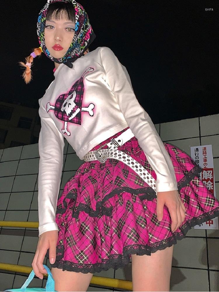 

Skirts Y2k Summer Harajuku Women Gothic Girls Plaid High Waist Pleated Mini Skirt Sweet Lace Punk Streetwear, No lace