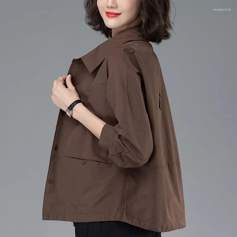 

Women's Trench Coats Spring Autumn Short Women Jacket 2023 Korean Thin Middle-aged Mother Windbreaker Overcoat Female Outerwea, Brown
