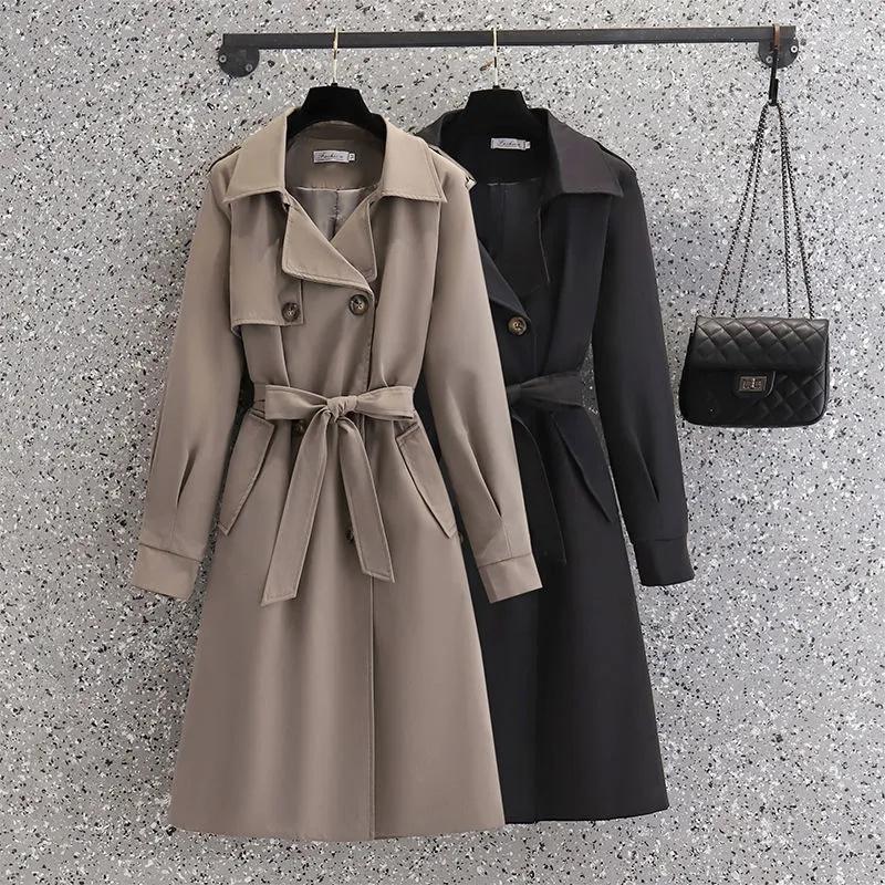 

Women's Trench Coats 2023 Coat Women's Spring Autumn Korean Loose Mid-Long Double Breasted Casual Windbreakers Female Outerwear Overcoat, Black