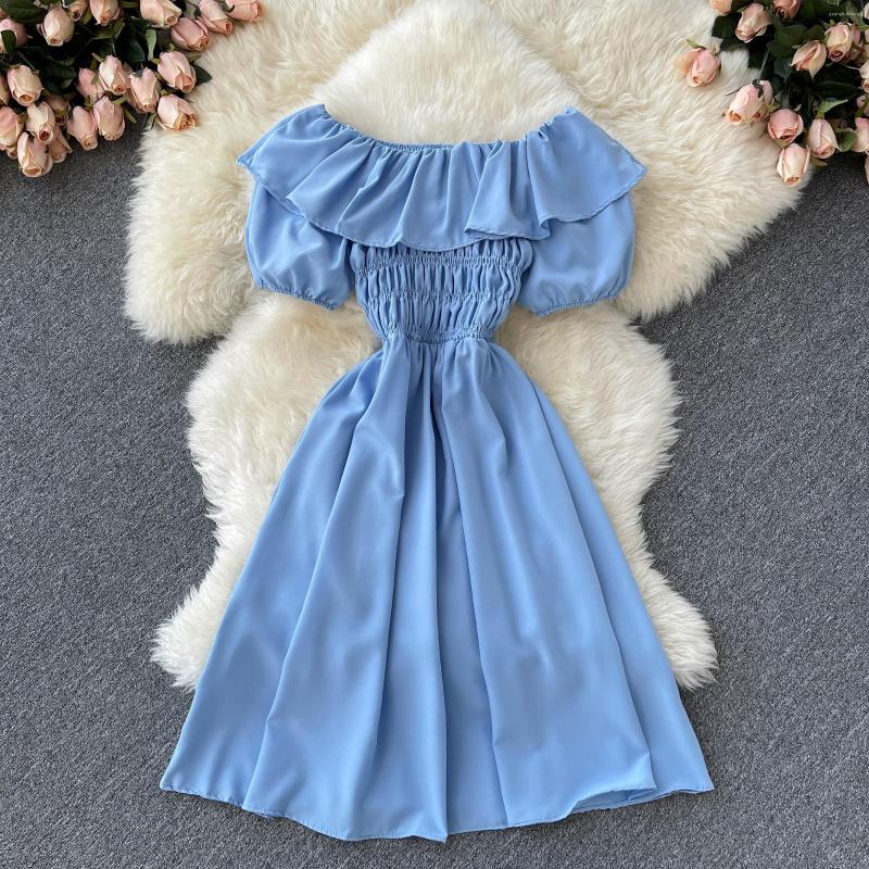 

Casual Dresses ZCWXM Brief Women Dress Ruffles 2023 Summer Off Shoulder Mini Chiffon 90s Aesthetics Office Ladies Female, Black