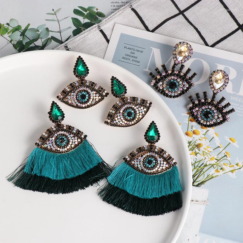 

Dangle Earrings Wholesale JUJIA Ethnic Turkish Eye Beads Tassel For Women Boho Exaggerate Statement Jewelry Crystal Earring