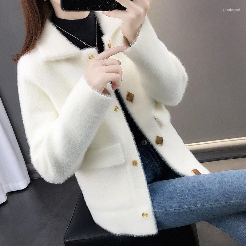 

Women's Sweaters Imitation Mink Velvet Coat Women 2023 Autumn Korean All-match Lapel Knit Cardigan Female Casual Short Sweater Jackets, Blue