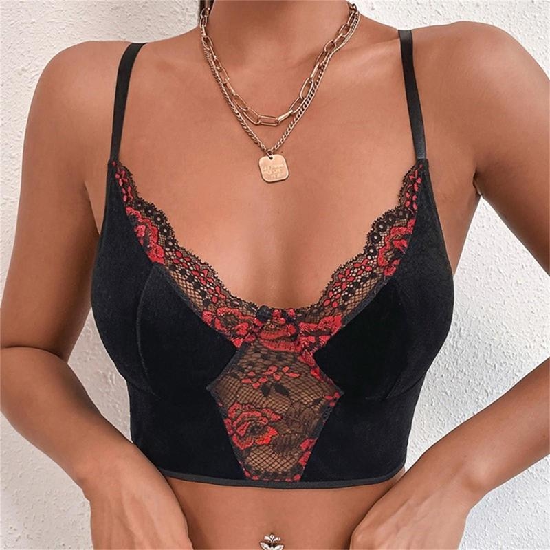 

Women' Tanks Fashion Women Sexy Summer Buckle Vest Boob Tube Crop Top Bralet Sheer Floral Embroidery Stylish Cami Tank, Black
