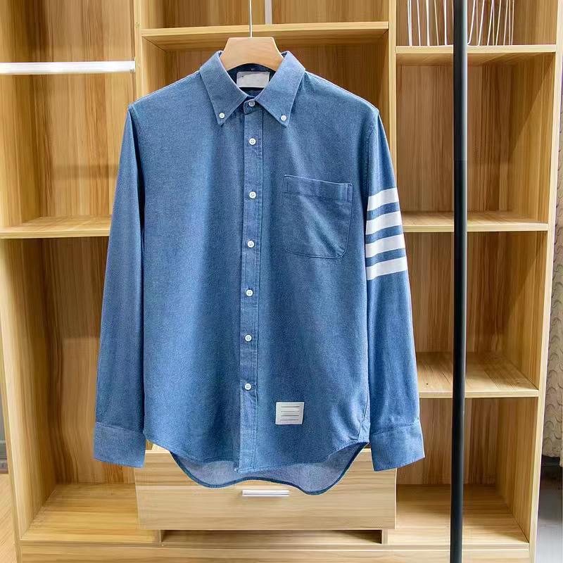 

Men T-Shirts pure brown Long sleeve shirt M-4XL thom cotton Loopback Jersey Engineered Summer wear stripe Sweatshirt Crewneck Pullover a1