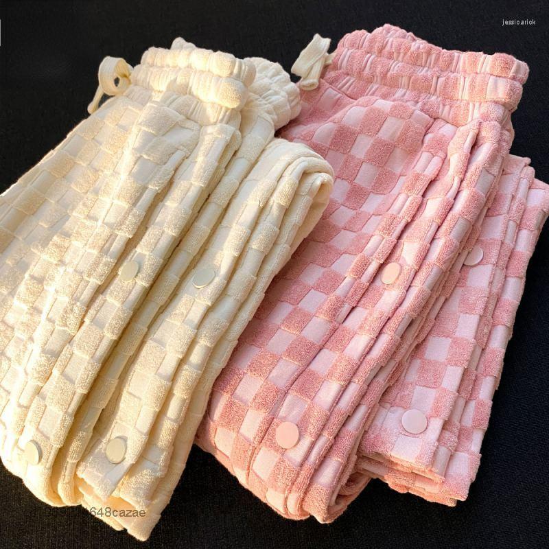 

Women's Pants 2023 Autumn Soft Plush Sweatpants Design Sense Breasted Student Harajuku Style Y2k Sweet Lattice Trouses For Women, Pink thick