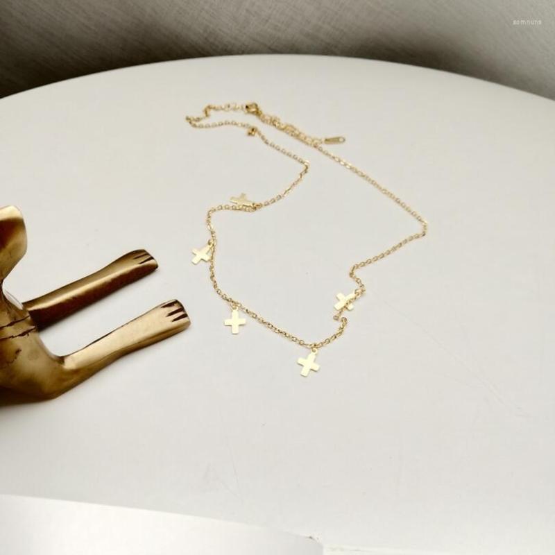 

Pendant Necklaces Gold Color 925 Sterling Silver Cross Tassel & Pendants Jewelry Elegant Women Charms Choker Necklace