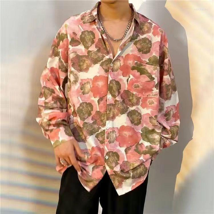 

Men's Casual Shirts 2023 Men's Long Sleeve Tops Sunflower Print Shirt For Men Vintage Oversized Loose A05, Yellow