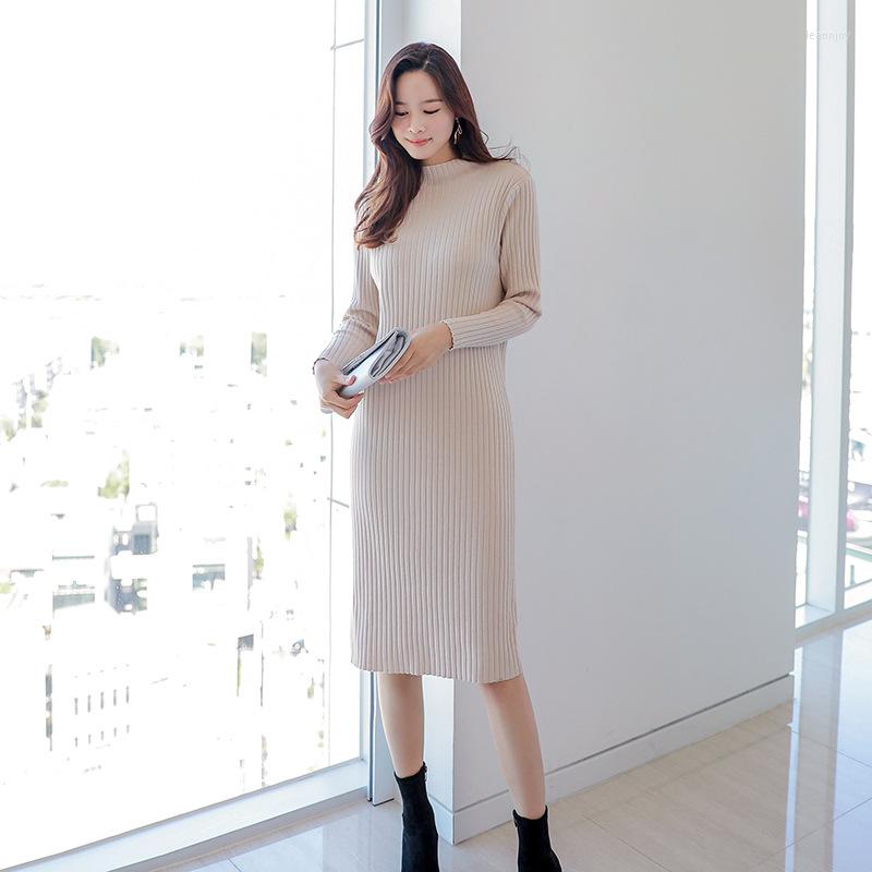

Party Dresses Autumn Winter Casual Soft Solid Fashion Women' Slim Gentle Temperament Dress Knit Warm Long Skirt Office Lady Knitted, Black