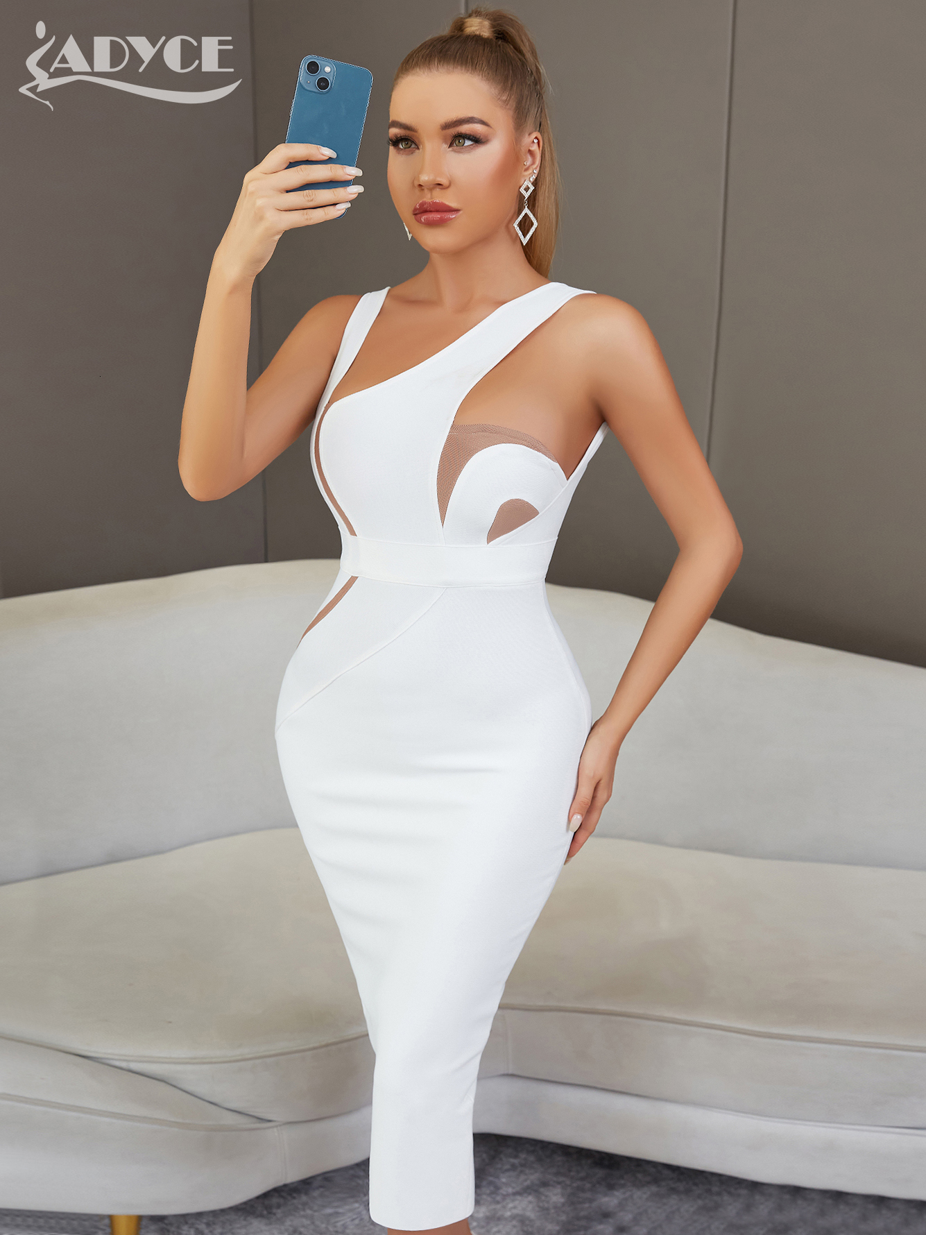 

Casual Dresses Adyce Sexy Backless White Midi Bodycon Bandage Women Summer Tank Sleeveless Celebrity Elegant Evening Party Outfits 230313, White bandage dress