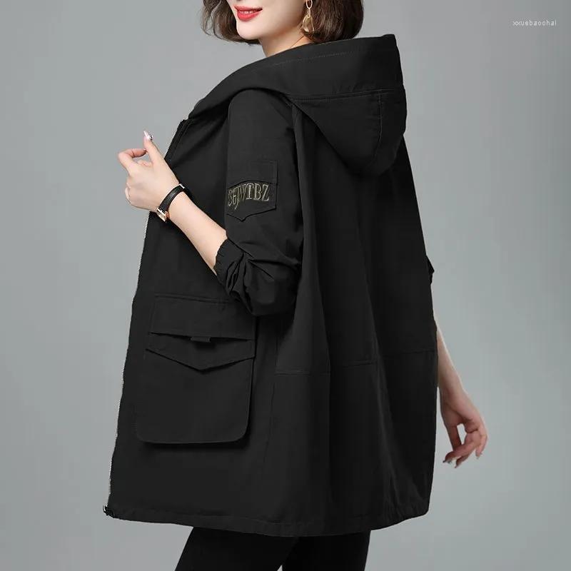 

Women's Trench Coats 2023 Spring Autumn Coat Women's Mid Long Zipper Hooded Women Overcoat Windbreaker Female Outerwear Tops, Dark green