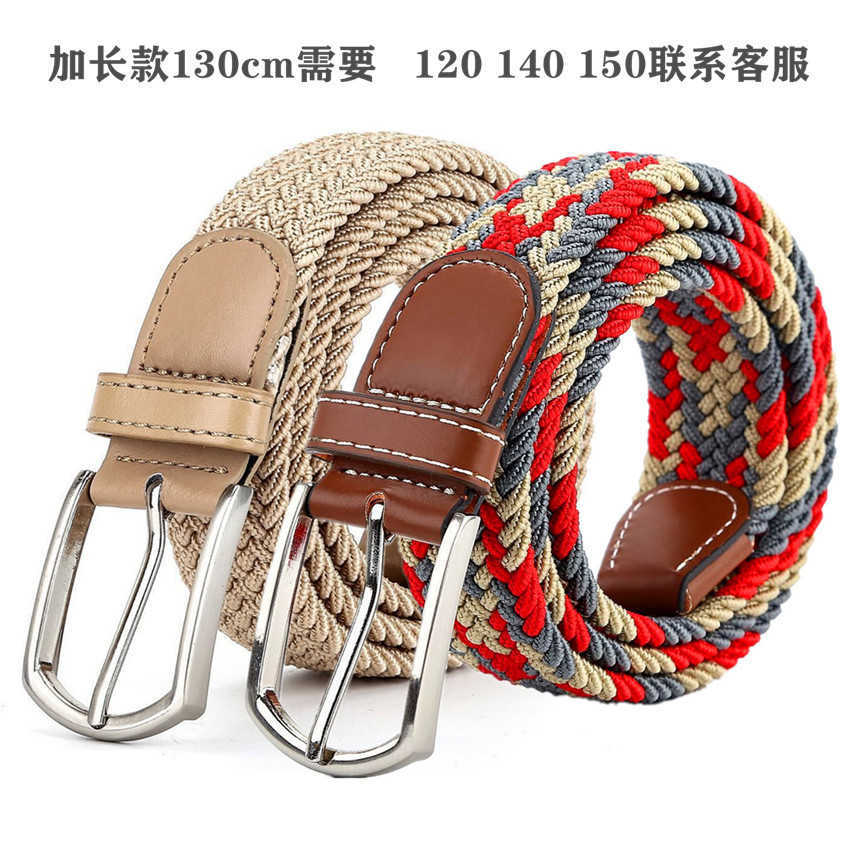 

Waist Chain Belts Buckles Men's Women's Long stretch men's canvas knitting pin buckle belt women's elastic versatile belt golf leisure belt, Black