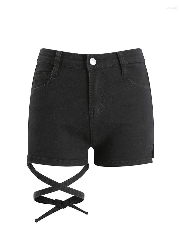 

Women' Shorts 2023 Spring Women A-line High Waist Mini Denim Pants Retro Solid Color Female Slim Sexy Short Soft Jeans Bandage Design, Black