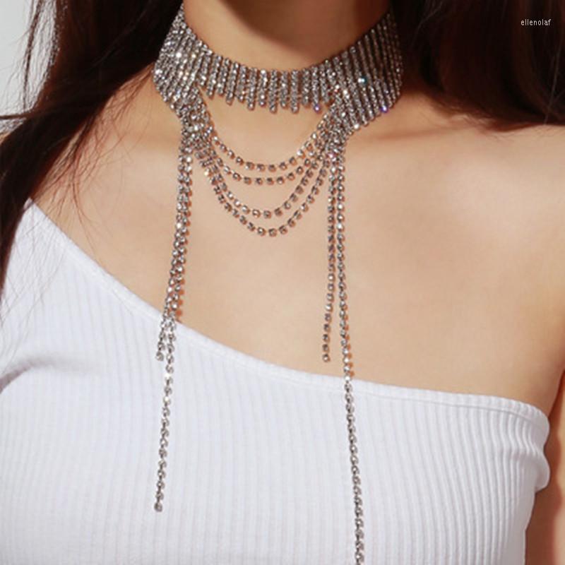 

Chains Stonefans Luxury Full Rhinestone Tassel Necklace Choker Long Multilayer Trend Statement Bling Fringed Irregular Jewelry