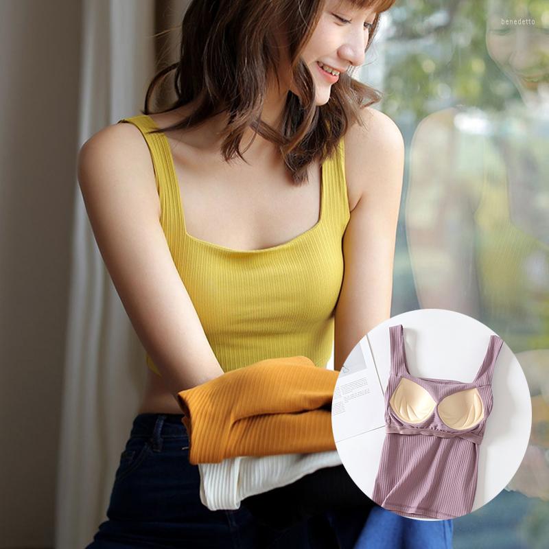 

Women's Tanks Basic Solid With Chest Pad Women Cozy Sporty Crop Tops Breathable Minimalist Fashion Vest, Short-caramel