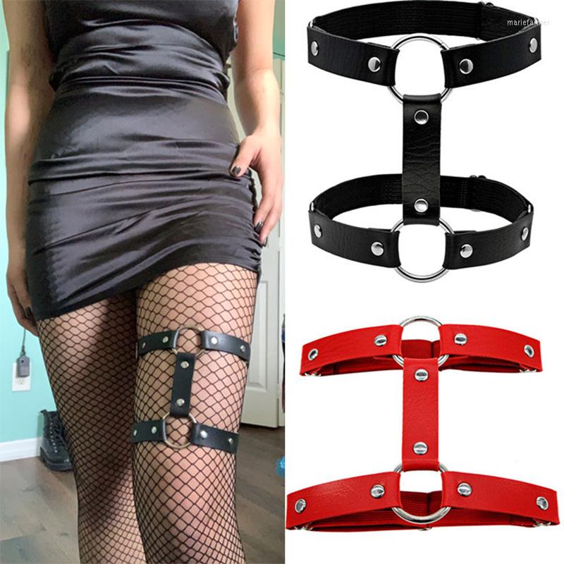 

Garters Women Punk Goth PU Leather Garter Bondage Leg Thigh Ring Clothing Accessory Suspender Sexy Stockings Body Harness, Black